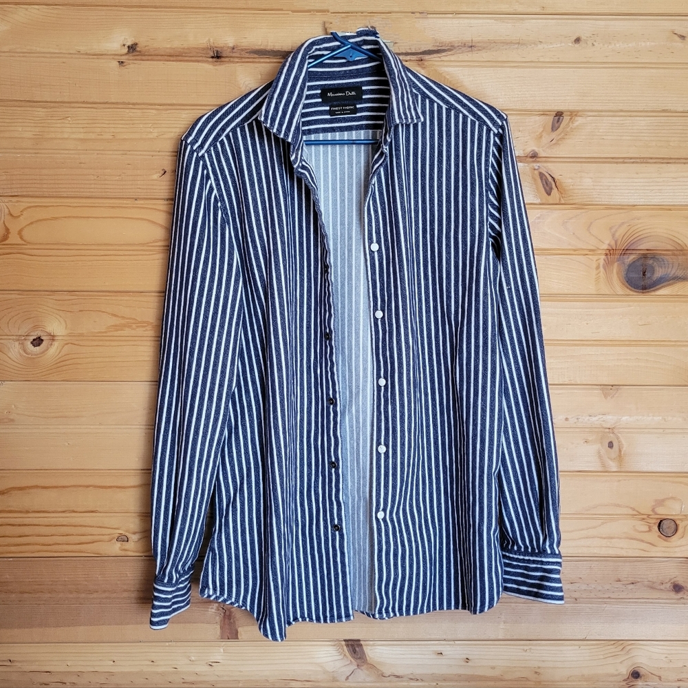 Massimo Dutti Stripe Snap Up Shirt, Size 16 x 32